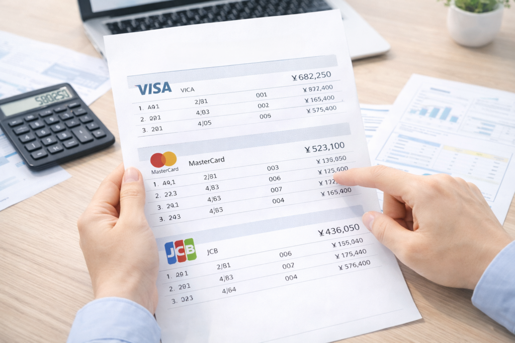 売上を明細書で確認している様子