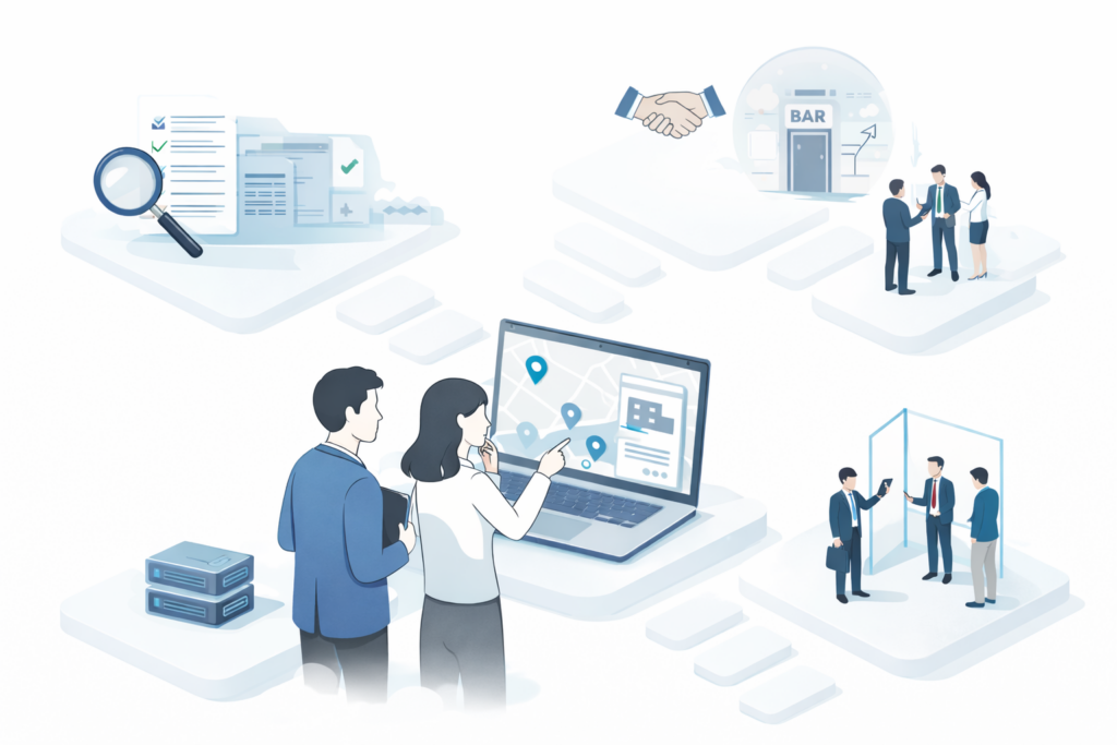 物件探しの様子をイラストでイメージした画像